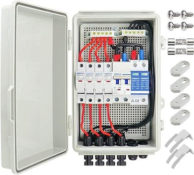Rich Solar Solar Accessories 4 - 1 String Solar Combiner Box PV Combiner Box with Surge Protection, 63A Circuit Breakers and 15A Rated Current Fuse for On/Off Grid Solar Power System, IP65 Water Resistant