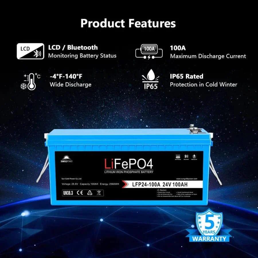 Rich Solar Solar Batteries 4 X 24V 100AH LiFePO4 Deep Cycle Lithium Battery / Bluetooth /Self-Heating / IP65 - Free Shipping!