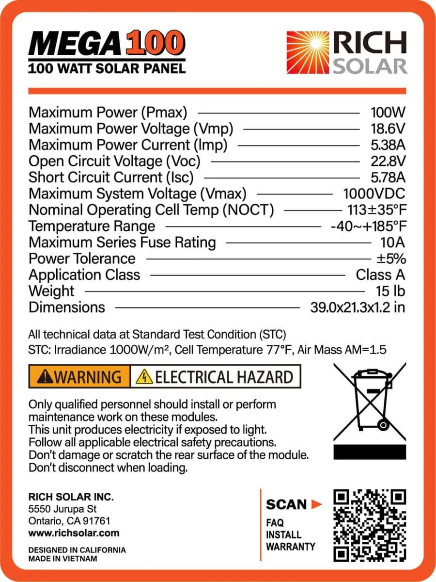 Rich Solar Solar Panels Copy of MEGA 200 Watt Monocrystalline Solar Panel | Best 24V Panel for RVs and Off-Grid | 25-Year Output Warranty | UL Certified - Free Shipping
