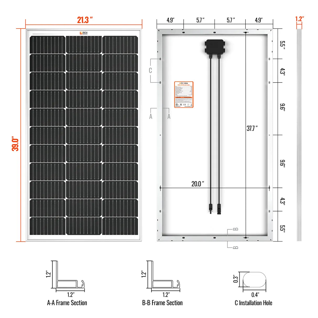 Rich Solar Solar Panels Rich Solar MEGA 100 Watt Monocrystalline Solar Panel | Best 12V Panel for VAN RVs and Off-Grid | 25-Year Output Warranty | UL Certified