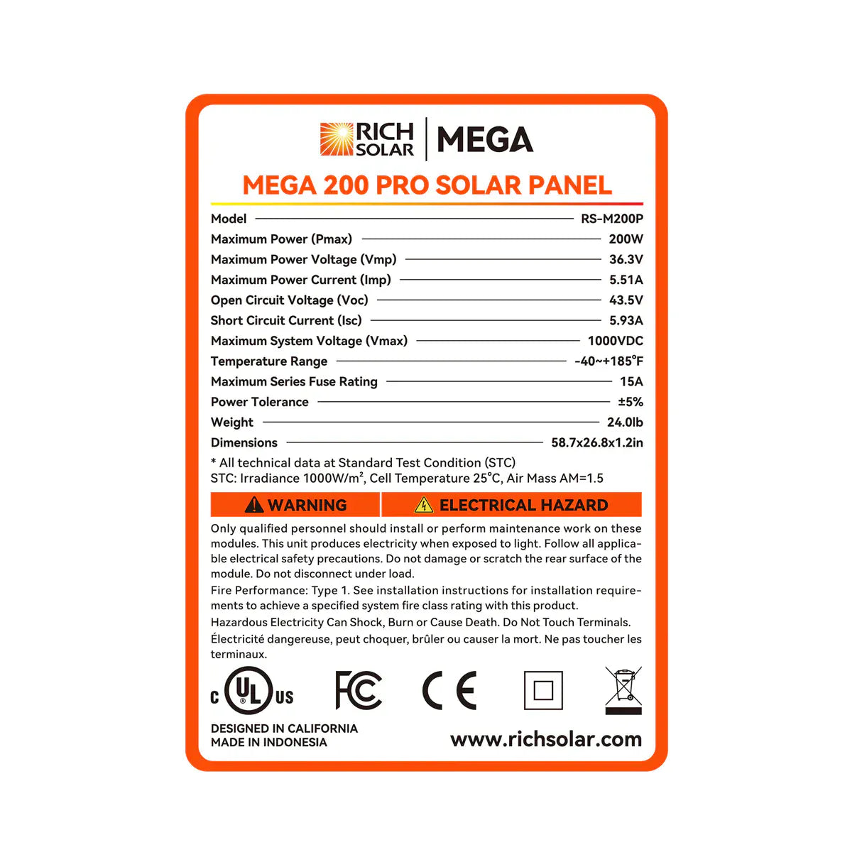 Rich Solar Solar Panel Rich Solar MEGA 200 PRO | 200 Watt 24 Volt Solar Panel