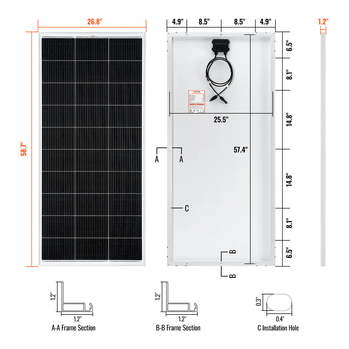 Rich Solar Solar Panel Rich Solar MEGA 200 Watt Monocrystalline Solar Panel | Best 12V Panel for RVs and Off-Grid | 25-Year Output Warranty | UL Certified
