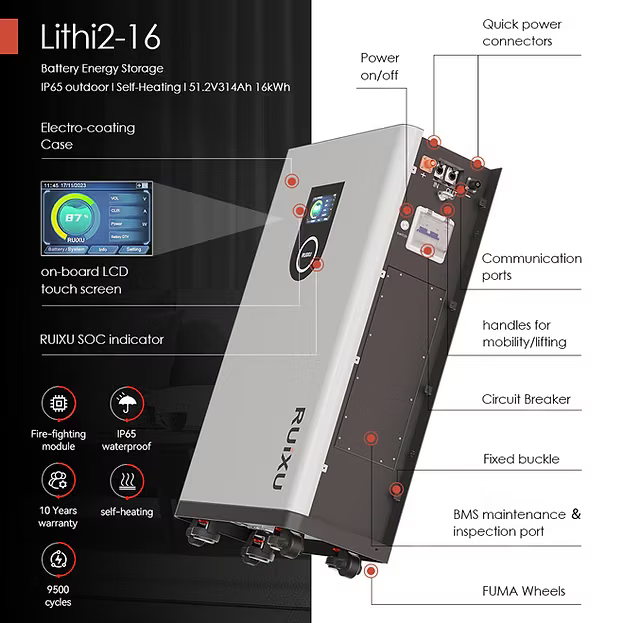 Ruixu Ruixu | Lithi2-16 | 51.2V314Ah | 16kWh Battery | UL1973,9540A,9540,CEC,SGIP