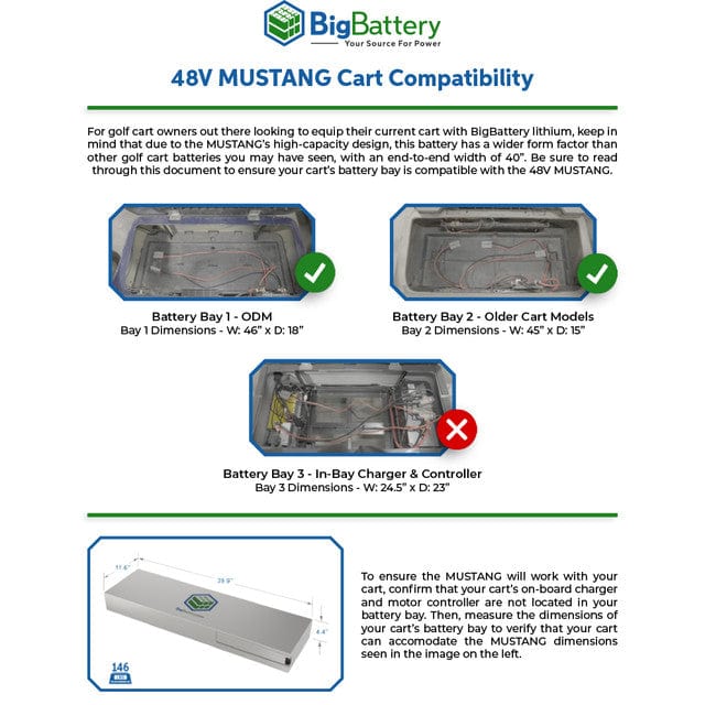 Signature Solar Solar Batteries BigBattery | 48V MUSTANG | LiFePO4 Battery 139Ah 7kWh | High-Capacity &amp; Long-Range Golf Cart Battery