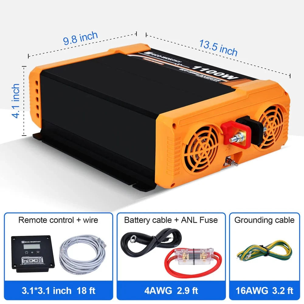 Signature Solar Solar Charge Controllers and Inverters Eco-Worthy 1100W Off Grid Pure Sine Wave Inverter 12V to 110V
