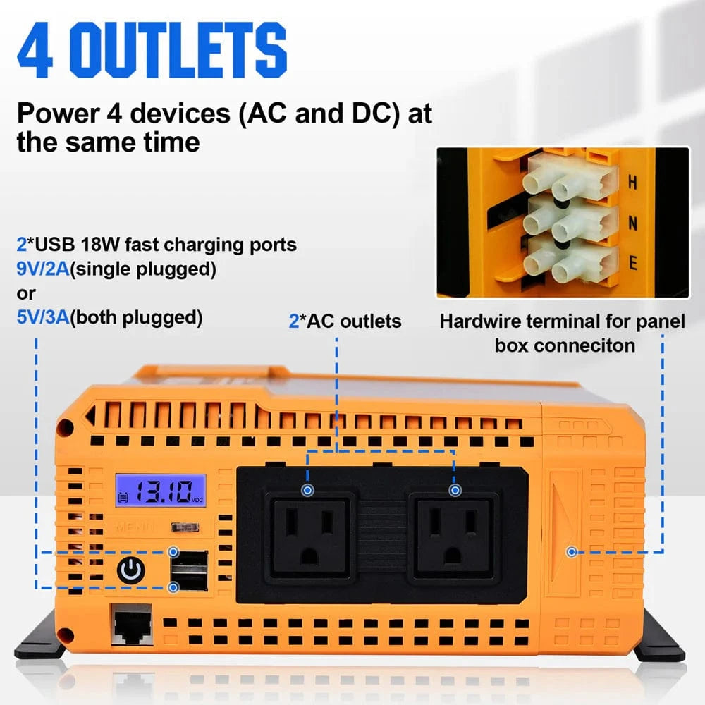 Signature Solar Solar Charge Controllers and Inverters Eco-Worthy 1100W Off Grid Pure Sine Wave Inverter 12V to 110V