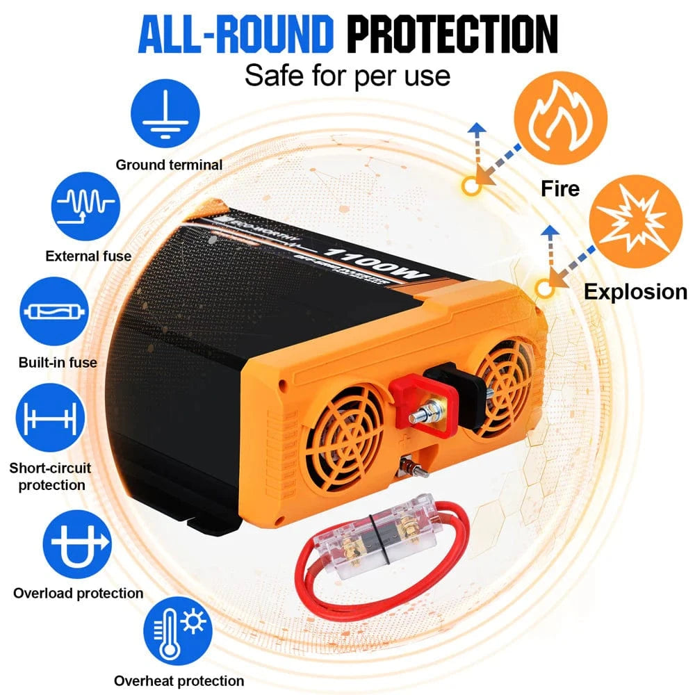 Signature Solar Solar Charge Controllers and Inverters Eco-Worthy 1100W Off Grid Pure Sine Wave Inverter 12V to 110V
