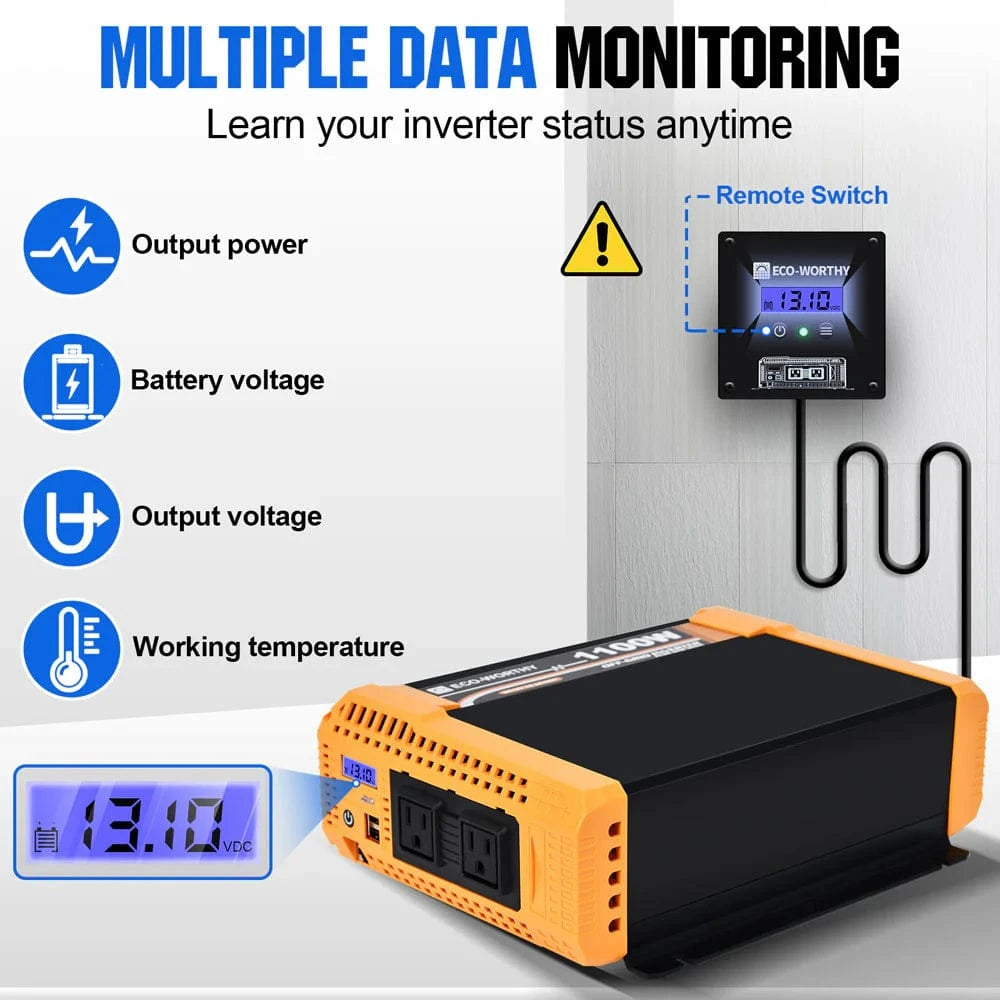 Signature Solar Solar Charge Controllers and Inverters Eco-Worthy 1100W Off Grid Pure Sine Wave Inverter 12V to 110V