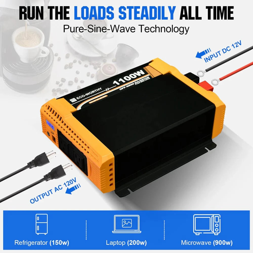 Signature Solar Solar Charge Controllers and Inverters Eco-Worthy 1100W Off Grid Pure Sine Wave Inverter 12V to 110V