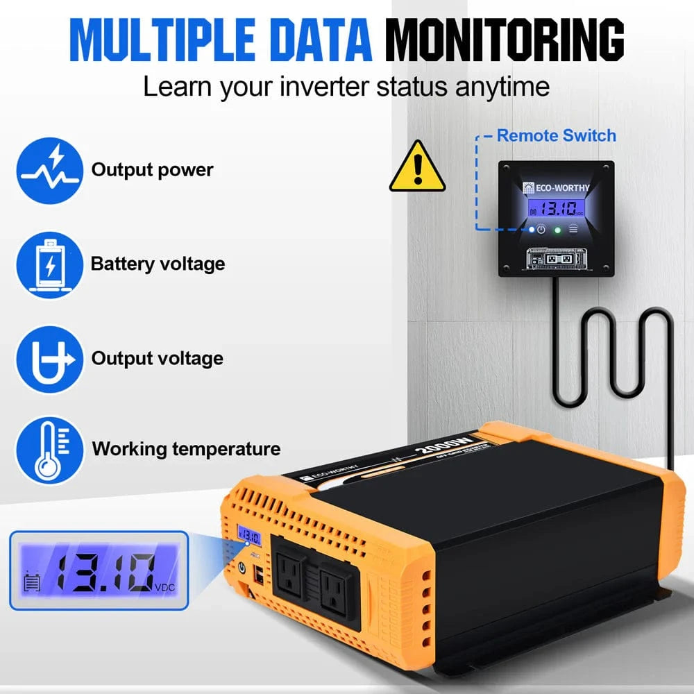 Signature Solar Solar Charge Controllers and Inverters Eco-Worthy 2000W Off Grid Pure Sine Wave Inverter 12V to 110V