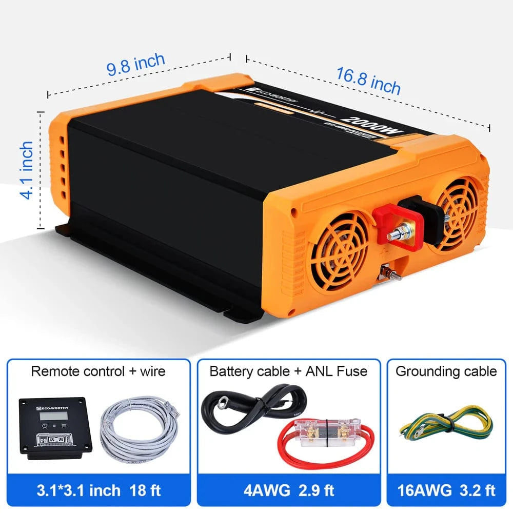 Signature Solar Solar Charge Controllers and Inverters Eco-Worthy 2000W Off Grid Pure Sine Wave Inverter 12V to 110V
