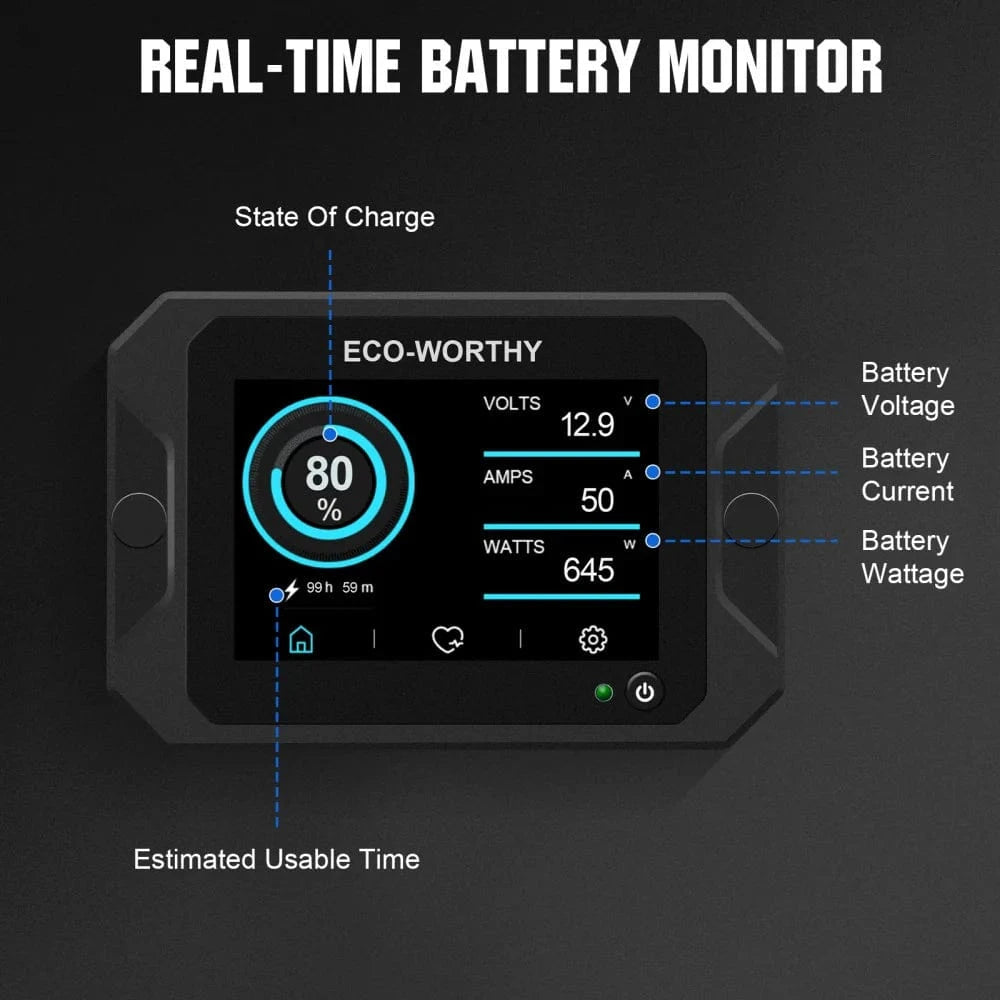 Signature Solar Chargers Eco-Worthy 200A 3.5" Touchable Display Battery Monitor AGM/LiFePO4