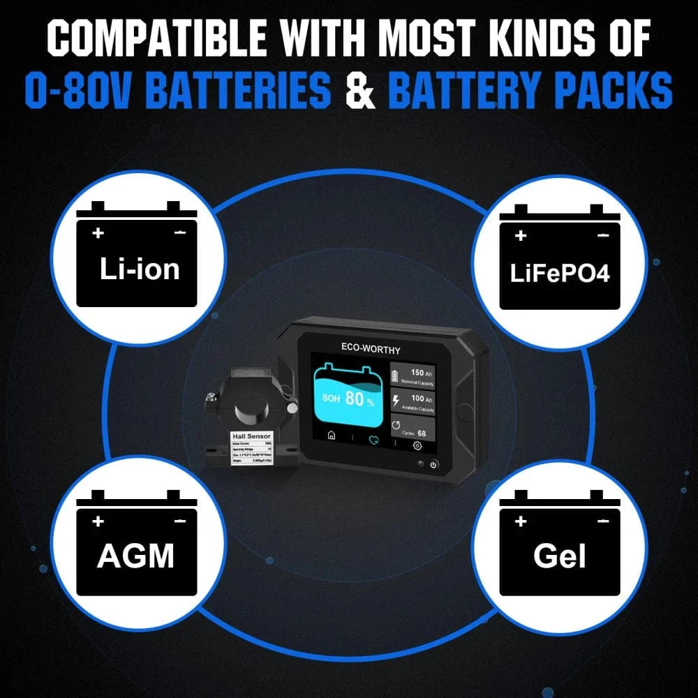Signature Solar Chargers Eco-Worthy 200A 3.5" Touchable Display Battery Monitor AGM/LiFePO4