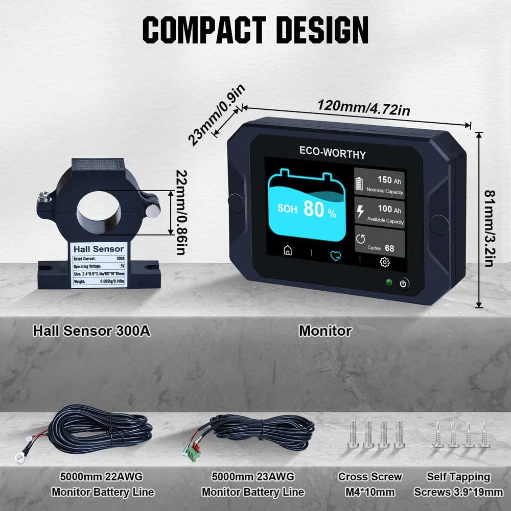 Signature Solar Chargers Eco-Worthy 200A 3.5" Touchable Display Battery Monitor AGM/LiFePO4
