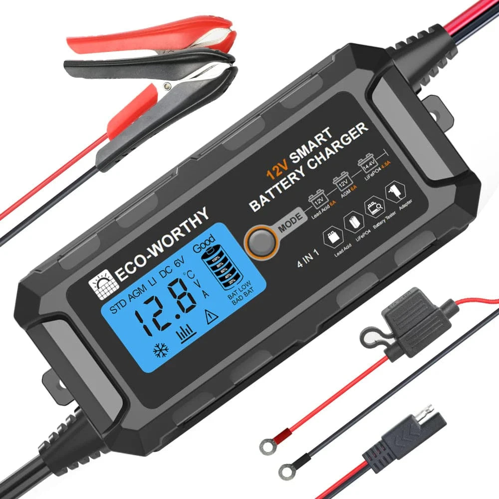 Signature Solar Chargers Eco-Worthy 5A 12V Smart Battery Charger with LCD Display for Lithium (LiFePO4) Batteries