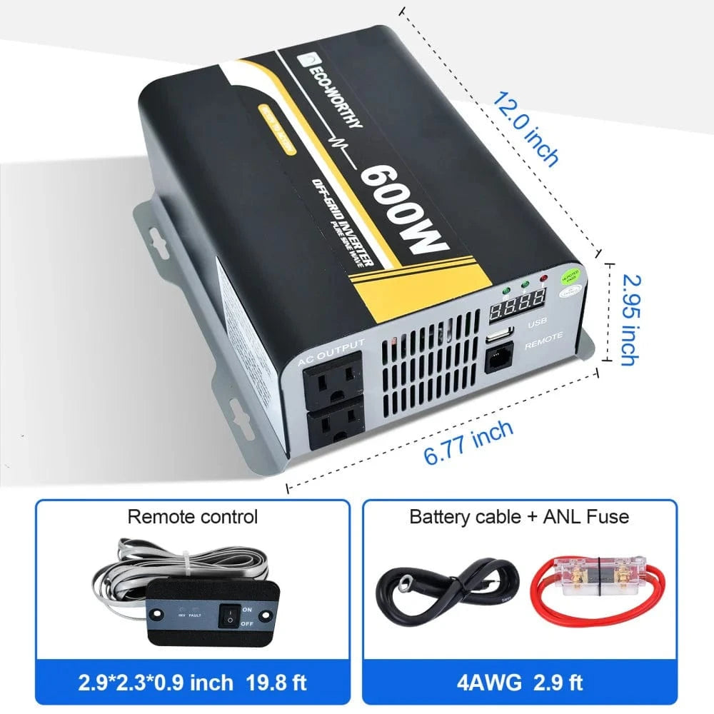 Signature Solar Solar Charge Controllers and Inverters Eco-Worthy 600W Off Grid Pure Sine Wave Inverter 12V to 110V