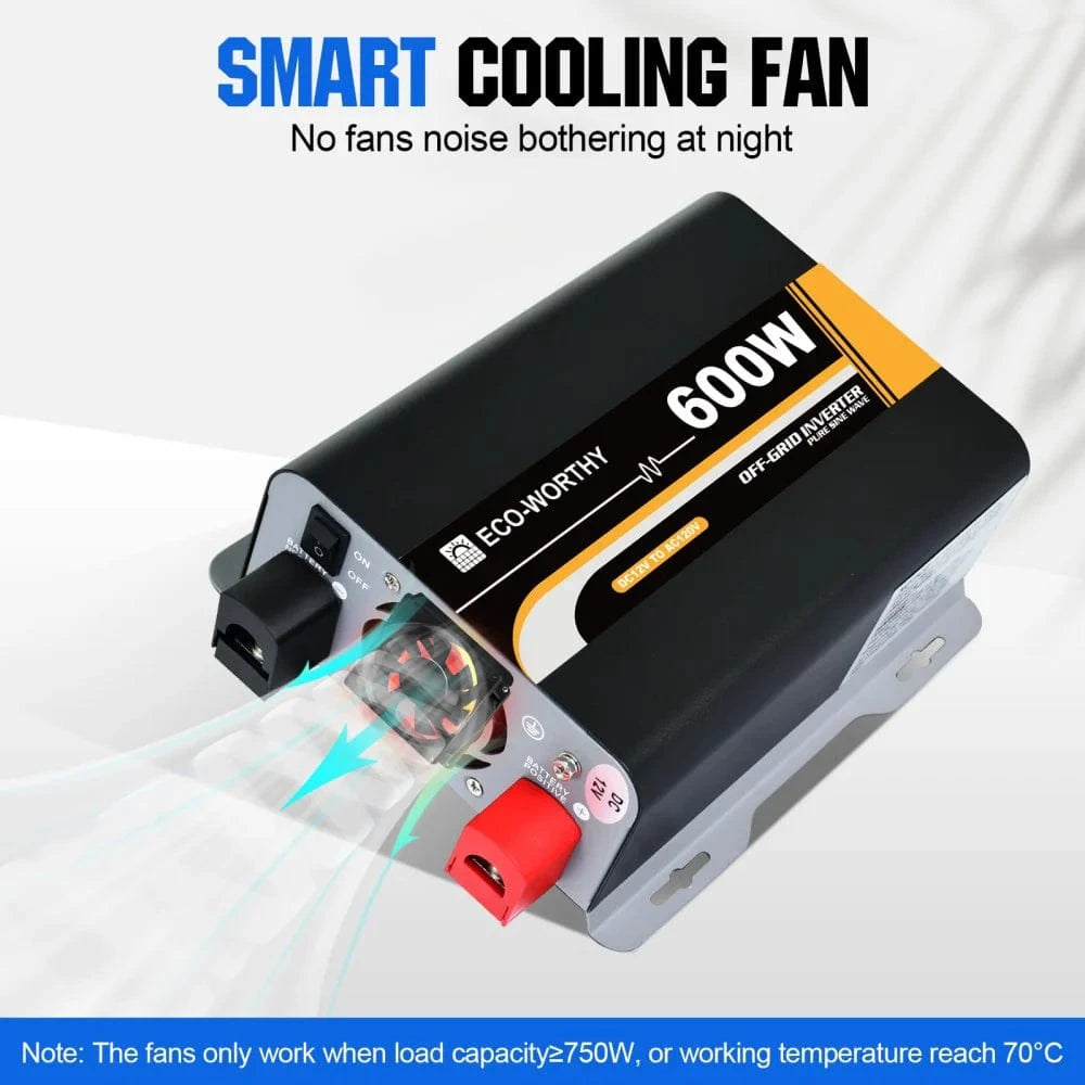 Signature Solar Solar Charge Controllers and Inverters Eco-Worthy 600W Off Grid Pure Sine Wave Inverter 12V to 110V