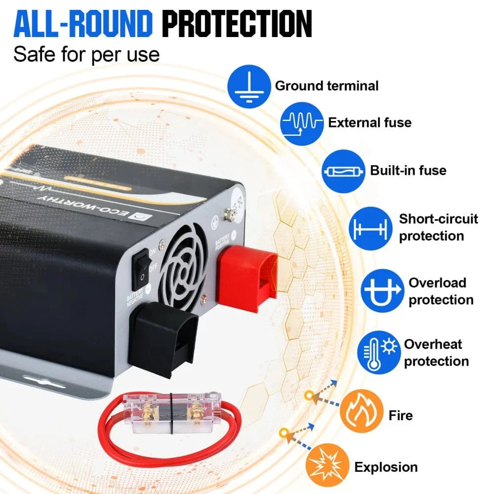 Signature Solar Solar Charge Controllers and Inverters Eco-Worthy 600W Off Grid Pure Sine Wave Inverter 12V to 110V