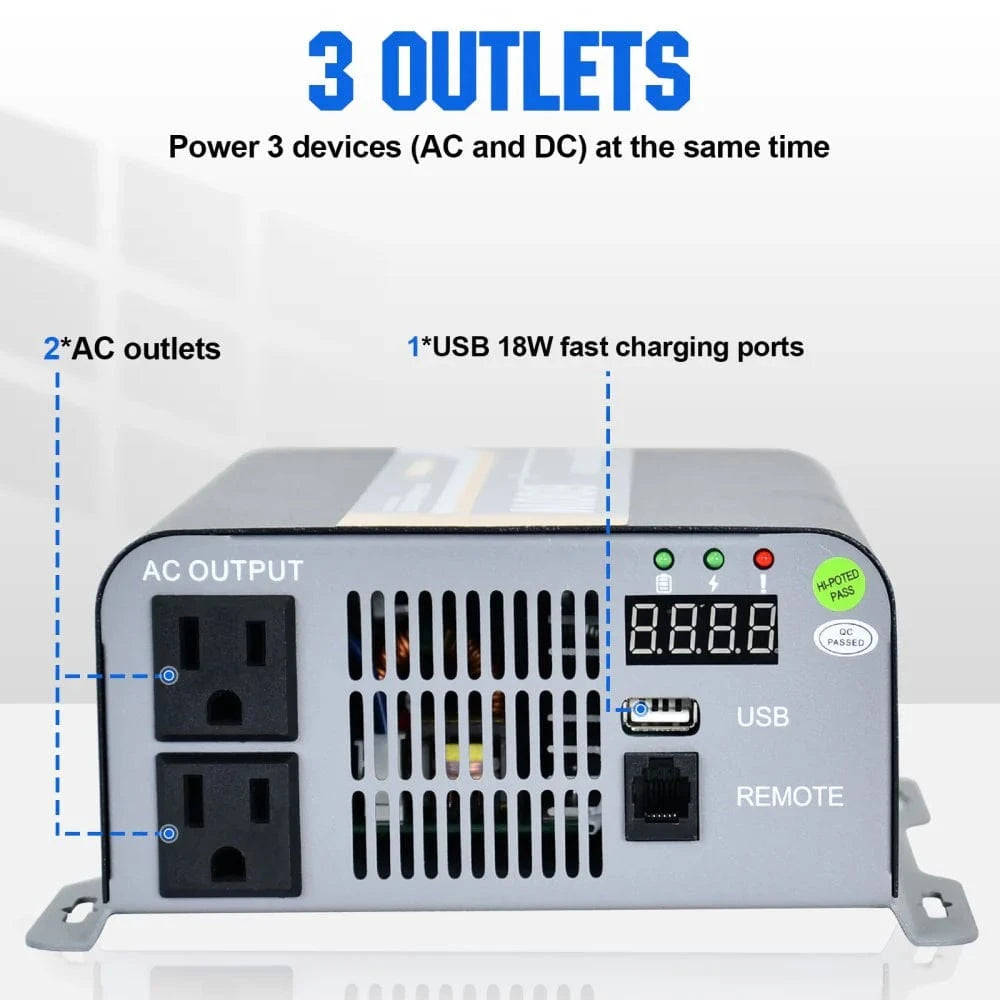 Signature Solar Solar Charge Controllers and Inverters Eco-Worthy 600W Off Grid Pure Sine Wave Inverter 12V to 110V