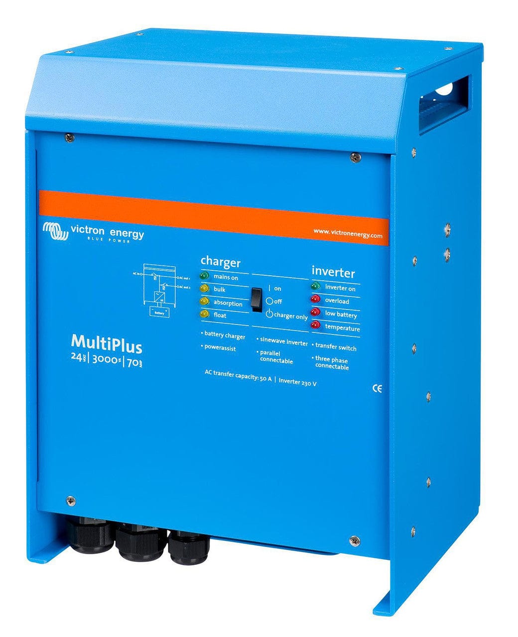 Signature Solar Solar Inverters Victron Energy Multiplus 24/3000 | 24V Input | 3000VA Output 120V VE.Bus | 70A Charger | Transfer Switch | UL 1741