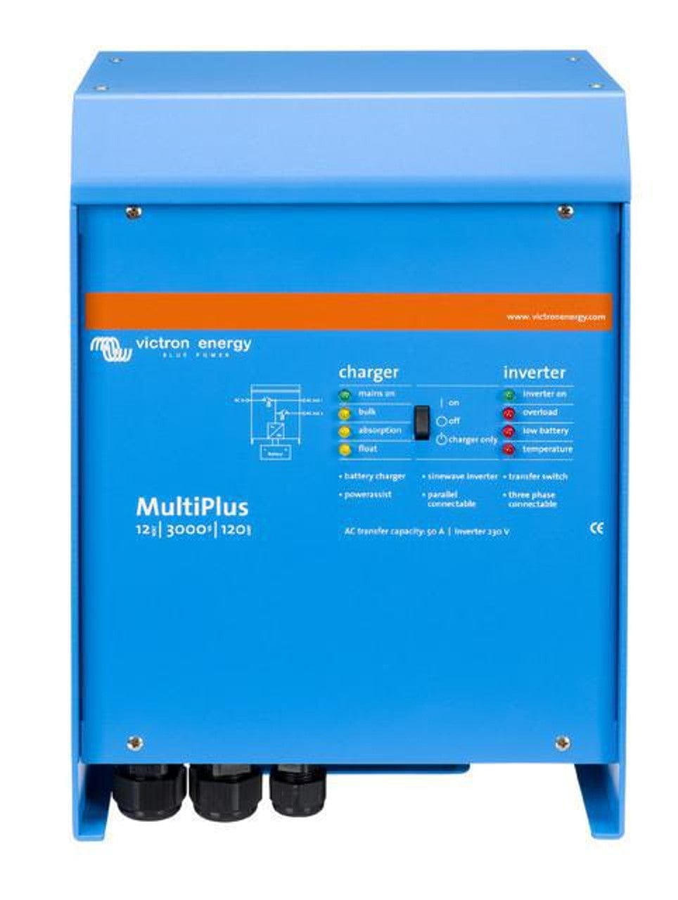 Signature Solar Solar Inverters Victron MultiPlus 12/3000 | 12V Input | 3000VA Output 120V | 120A Charger | Transfer Switch