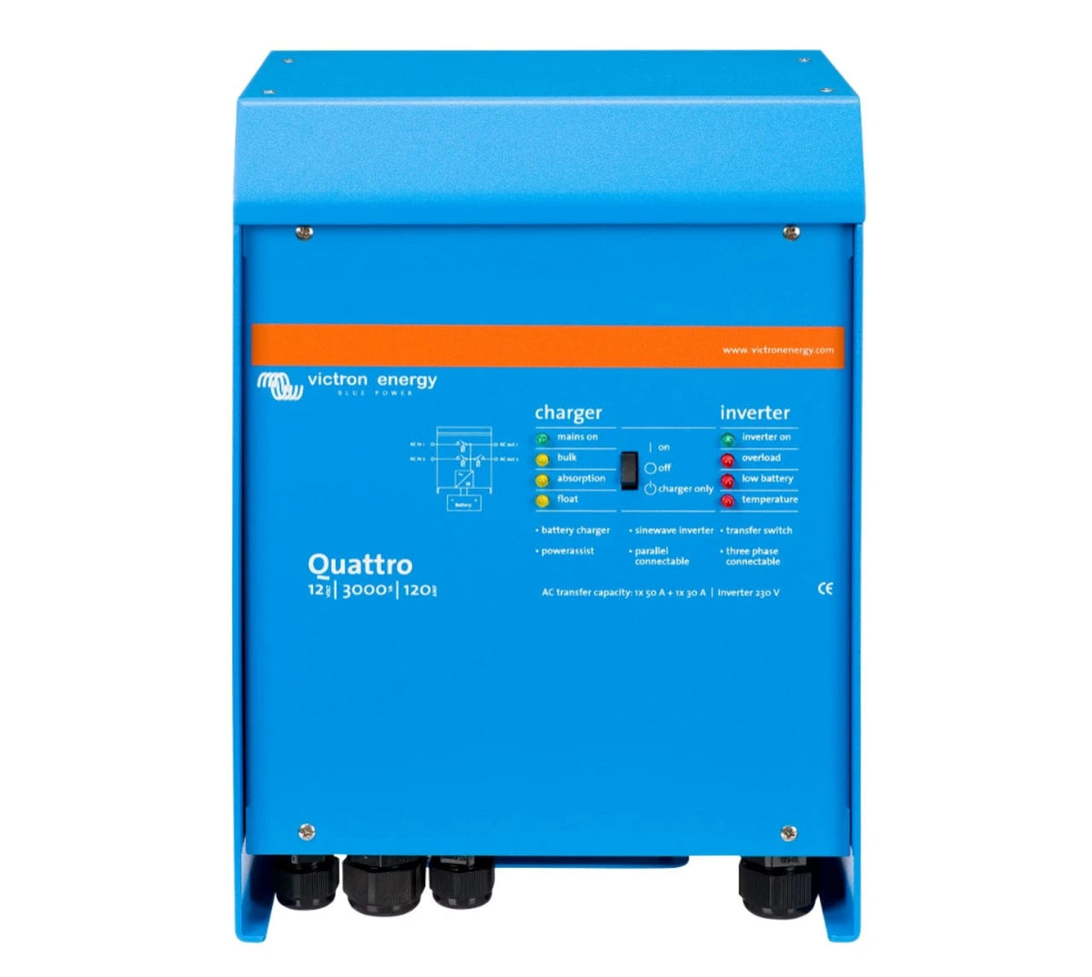Signature Solar Solar Inverters Victron Quattro 48/3000 | 48V Input | 3000W Output 120V | 35A Charger | Transfer Switch