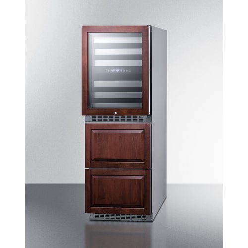 Summit Wine Cellar Summit 24&quot; Wide Combination Dual-Zone Wine Cellar and 2-Drawer Refrigerator-Freezer (Panels Not Included)  SWCDRF24PNR