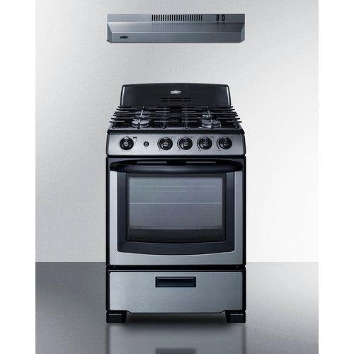 Summit Natural Gas Range/Stove Summit 24&quot; Wide Gas Range &amp; Convertible Hood RGH24RSS