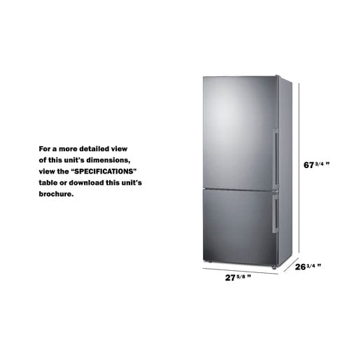 Summit Refrigerators Summit 28&quot; Wide Bottom Freezer Refrigerator FFBF283SSLHD