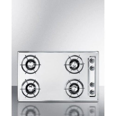 Summit Gas Cooktop Summit 30" Wide 4-Burner Gas Cooktop with Battery Ignition, Brushed Chrome Model ZNL05P