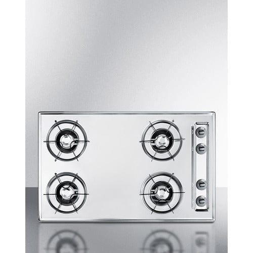 Summit Gas Cooktop Summit 30" Wide 4-Burner Gas Cooktop with Battery Ignition, Brushed Chrome Model ZNL05P