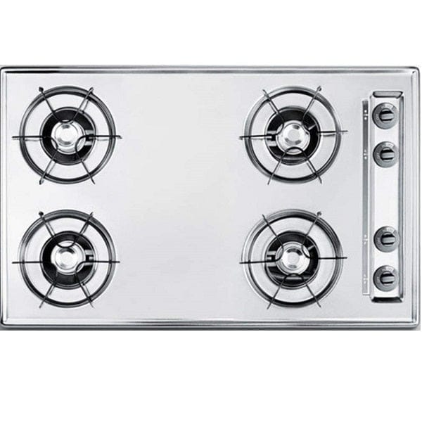 Summit Gas Cooktop Summit 30" Wide 4-Burner Gas Cooktop with Battery Ignition, Brushed Chrome Model ZNL05P