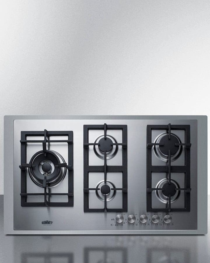 Summit With Trim Kit Summit 34" Wide 5-Burner Gas Cooktop In Stainless Steel