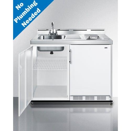 Summit Prefabricated Kitchens & Kitchenettes Summit 48" Wide Mobile All-In-One Kitchenette, No Plumbing Needed C48ELGLASSPUMPMB
