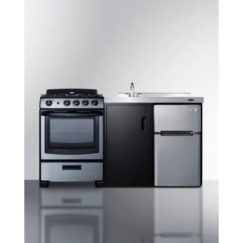 Summit Prefabricated Kitchens &amp; Kitchenettes Summit 63&quot; Wide All-in-One Kitchenette with Gas Range ACK63GASBSS