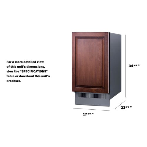 Summit Healthcare Refrigerator Summit BIM182IFLHD 18" Wide Clear Icemaker (Panel Not Included)