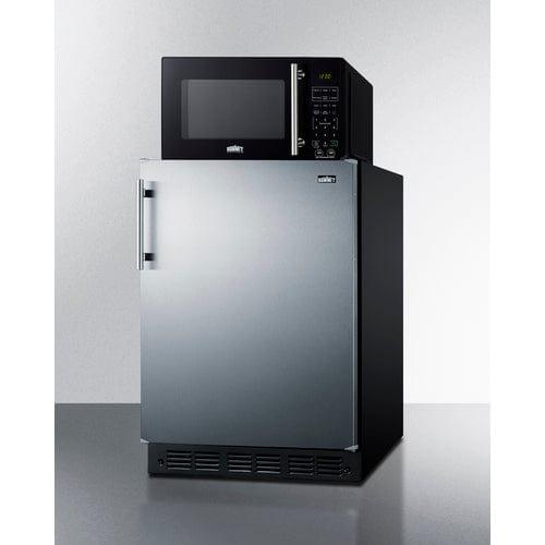 Summit Prefabricated Kitchens &amp; Kitchenettes Summit Microwave/Refrigerator Combination with Allocator MRF708BLSSA