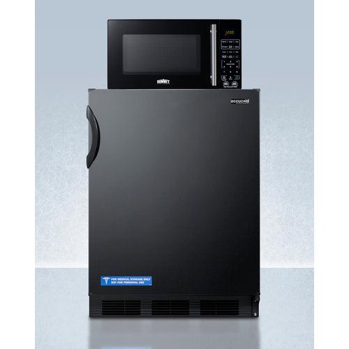 Summit Prefabricated Kitchens &amp; Kitchenettes Summit Microwave/Refrigerator-Freezer Combination with Allocator MRF66BKA