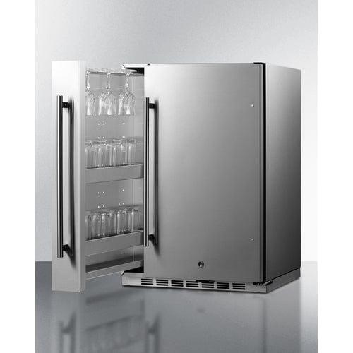 Summit Refrigerators Summit Shallow Depth 24&quot; Wide Built-In All-Refrigerator With Slide-Out Storage Compartment FF19524