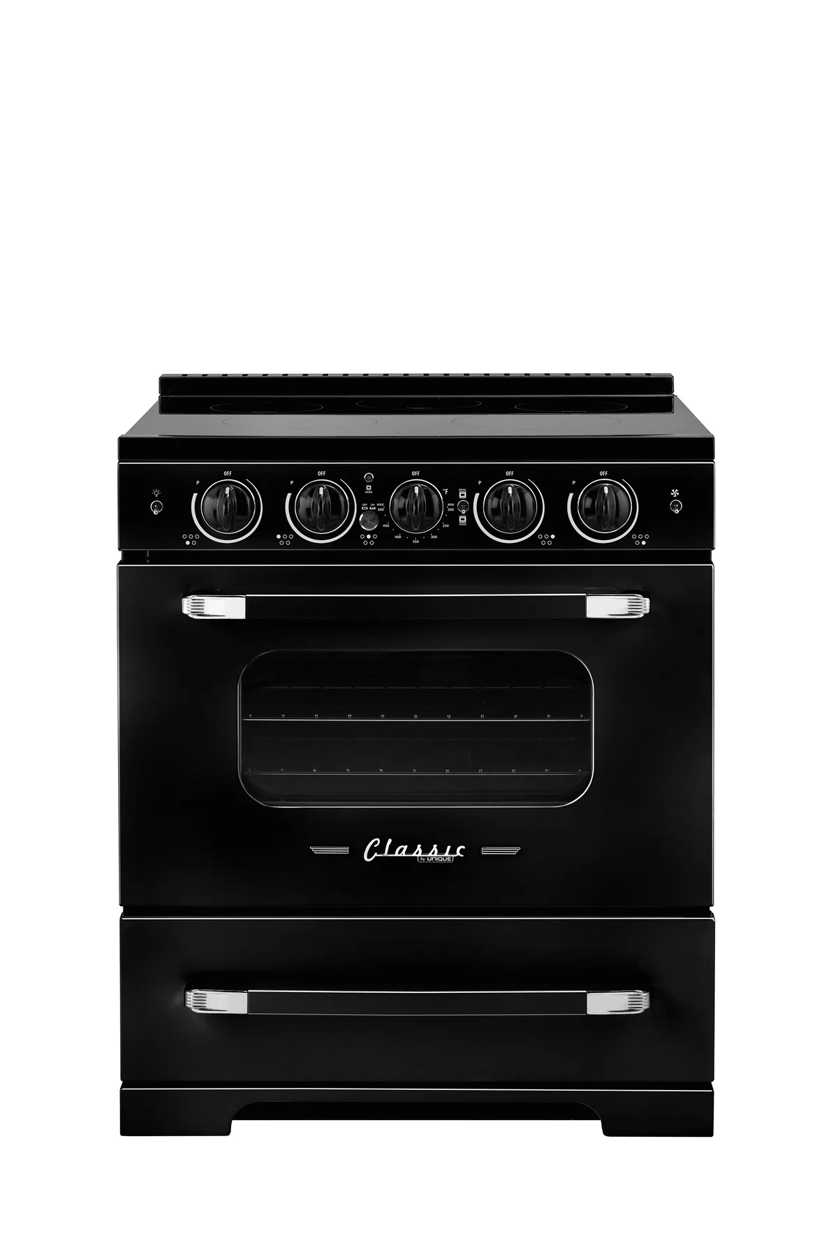 Summit Induction Range Unique UNQ-30CR IC B | 30" Classic Retro Induction Range Midnight Black