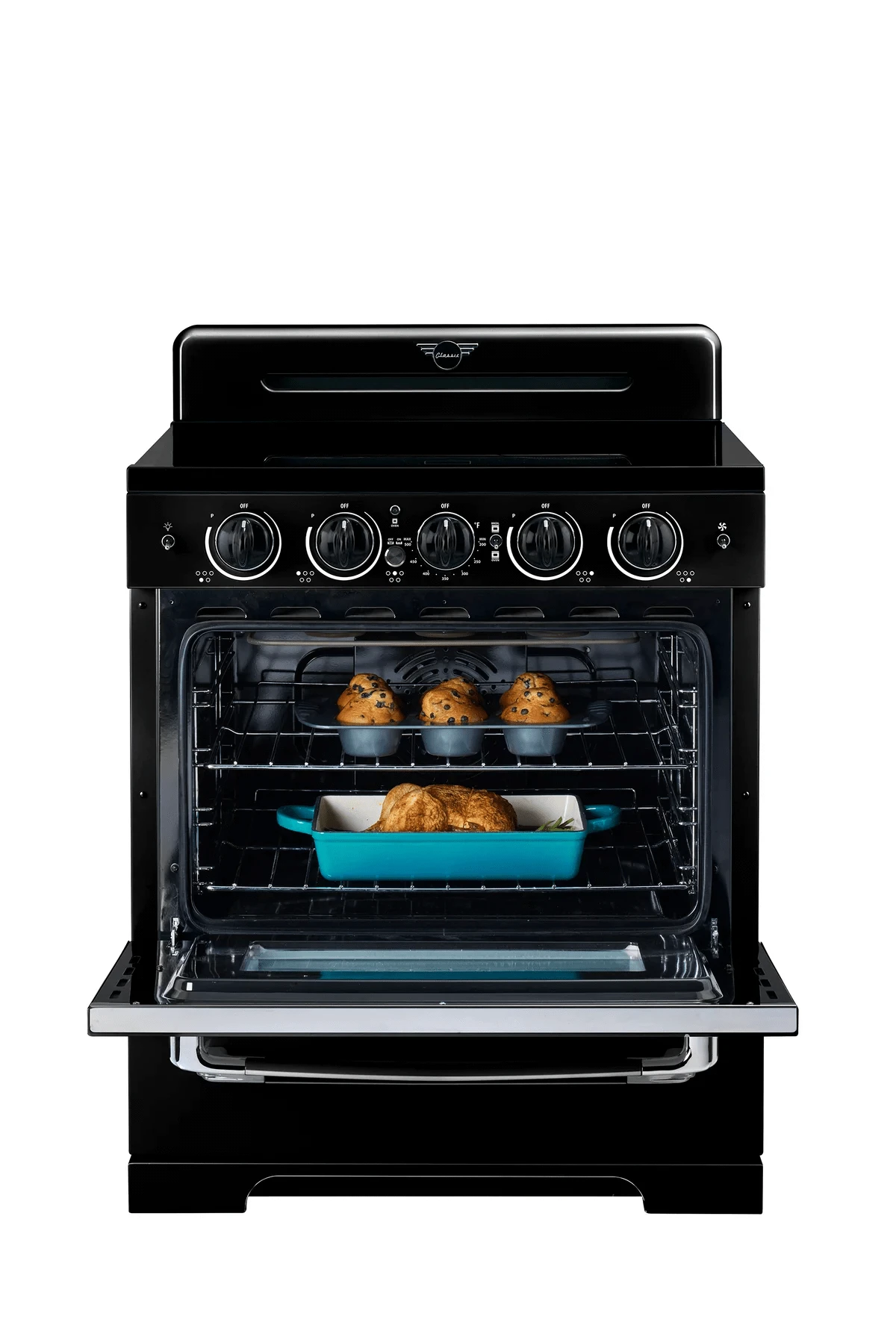 Summit Induction Range Unique UNQ-30CR IC B | 30" Classic Retro Induction Range Midnight Black