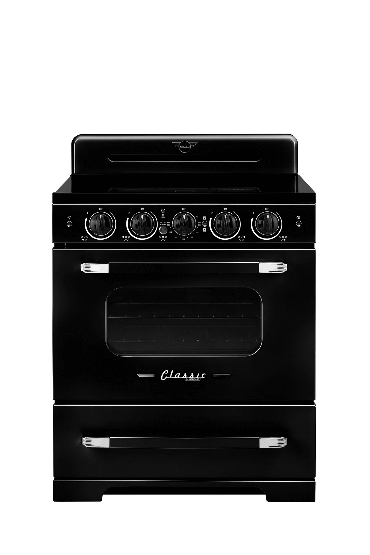 Summit Induction Range Unique UNQ-30CR IC B | 30" Classic Retro Induction Range Midnight Black