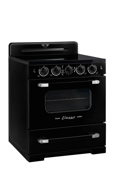 Summit Induction Range Unique UNQ-30CR IC B | 30" Classic Retro Induction Range Midnight Black