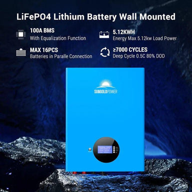 Sungold Power Solar Batteries 5.12 Kwh Powerwall LifePO4 Lithium Battery SG48100M - Free Shipping!