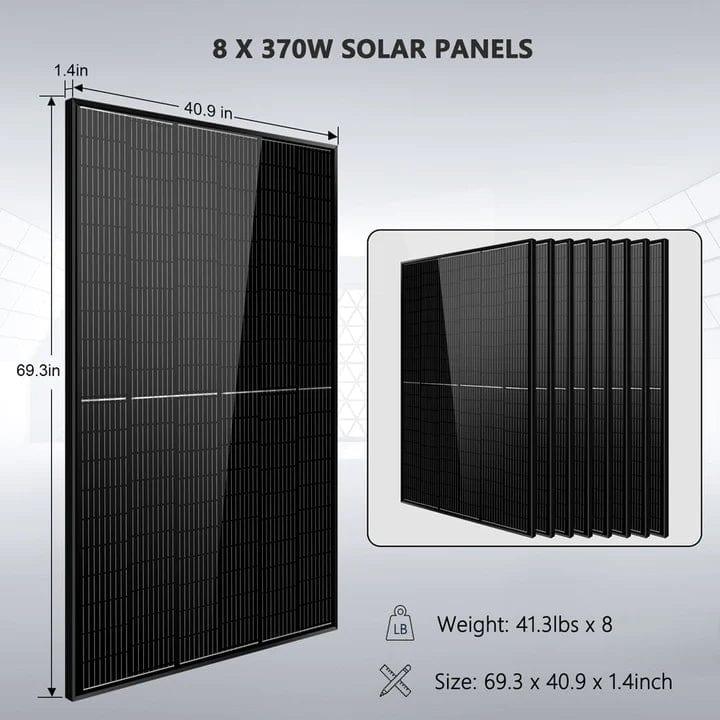 Sungold Power Off-Grid Solar Kit 6000W 48VDC 120V/240V LifePO4 10.48KWH Power Wall Lithium Battery 8 X 370 Watts Solar Panels SGR-6Kl48C