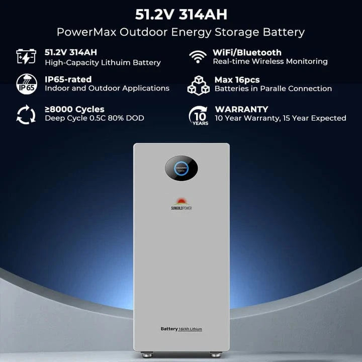 Sungold Power Solar Batteries SunGoldPower PowerMax 51.2V 314AH Outdoor Energy Storage Battery