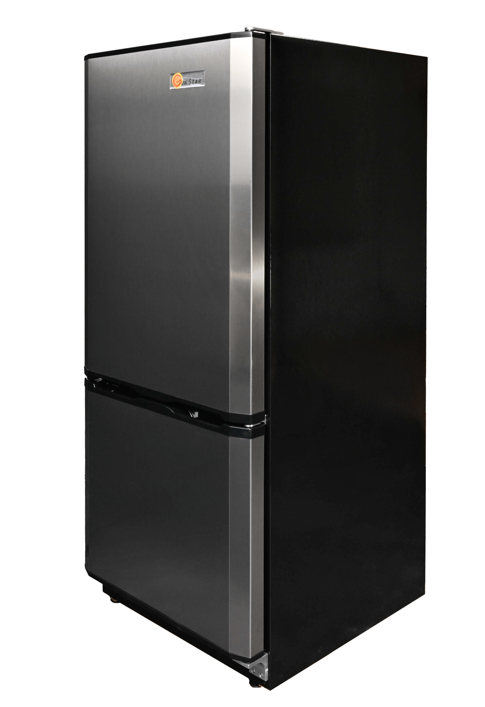 SunStar/SolarFreeze Solar Appliances Sunstar ST-10RFSS Dual Power Solar (DC) and Grid (AC) Powered 10 cu ft Refrigerator-Freezer in Black w/Stainless Doors