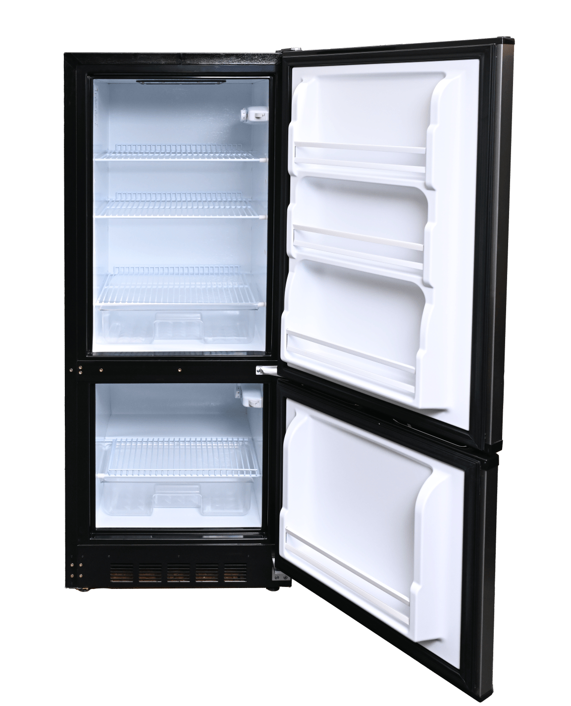 SunStar/SolarFreeze Solar Appliances Sunstar ST-10RFSS Dual Power Solar (DC) and Grid (AC) Powered 10 cu ft Refrigerator-Freezer in Black w/Stainless Doors