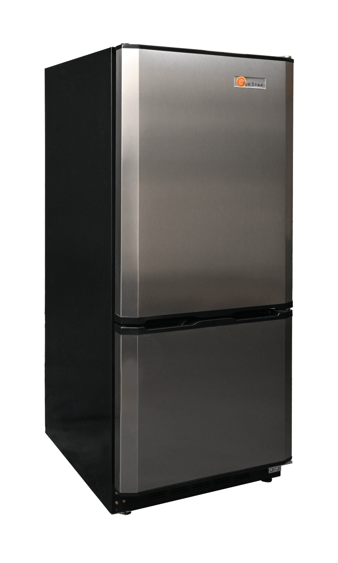 SunStar/SolarFreeze Solar Appliances Sunstar ST-10RFSS Dual Power Solar (DC) and Grid (AC) Powered 10 cu ft Refrigerator-Freezer in Black w/Stainless Doors