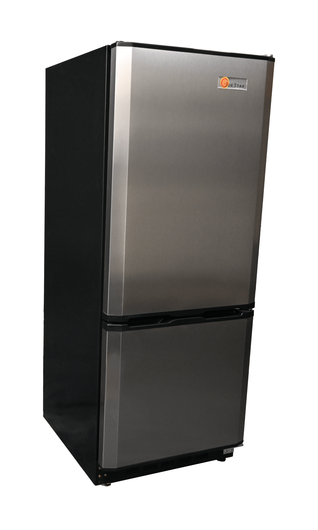 SunStar/SolarFreeze Solar Appliances Sunstar ST-10RFSS Dual Power Solar (DC) and Grid (AC) Powered 10 cu ft Refrigerator-Freezer in Black w/Stainless Doors